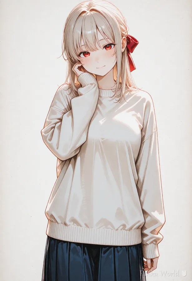 hand on own cheek(ほおに手)のタグの作例|Example of the hand on own cheek pose tag
