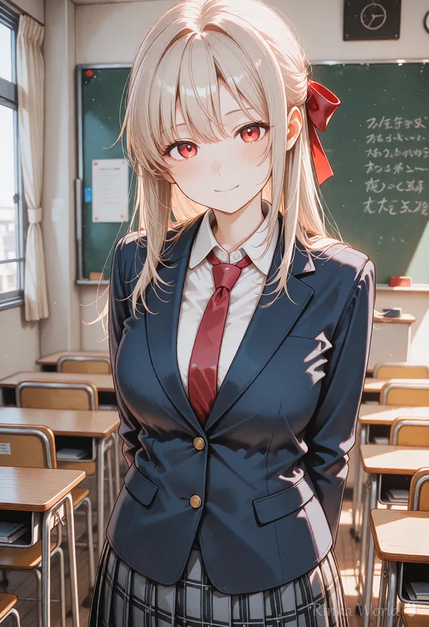 場所のタグを教室に変えた作例|Same prompt with the place changed to a classroom