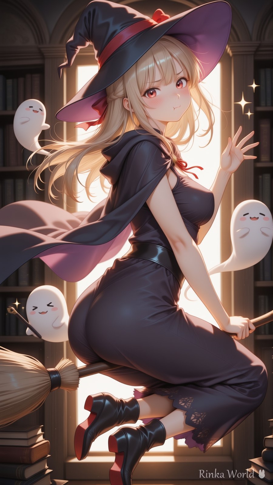 ハロウィンだからほうきで図書館飛んでたらおばけついてきた👻 SFW｜りんかのXポスト（オリジナルキャラクター りんか）