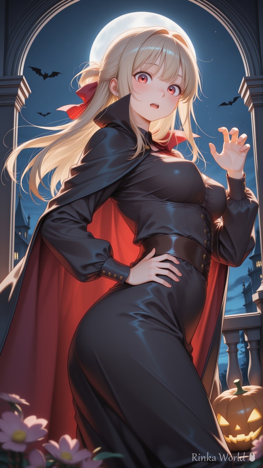 ハロウィンは吸血鬼になってみた、マント似合う？🦇 SFW｜りんかのXポスト（オリジナルキャラクター りんか）