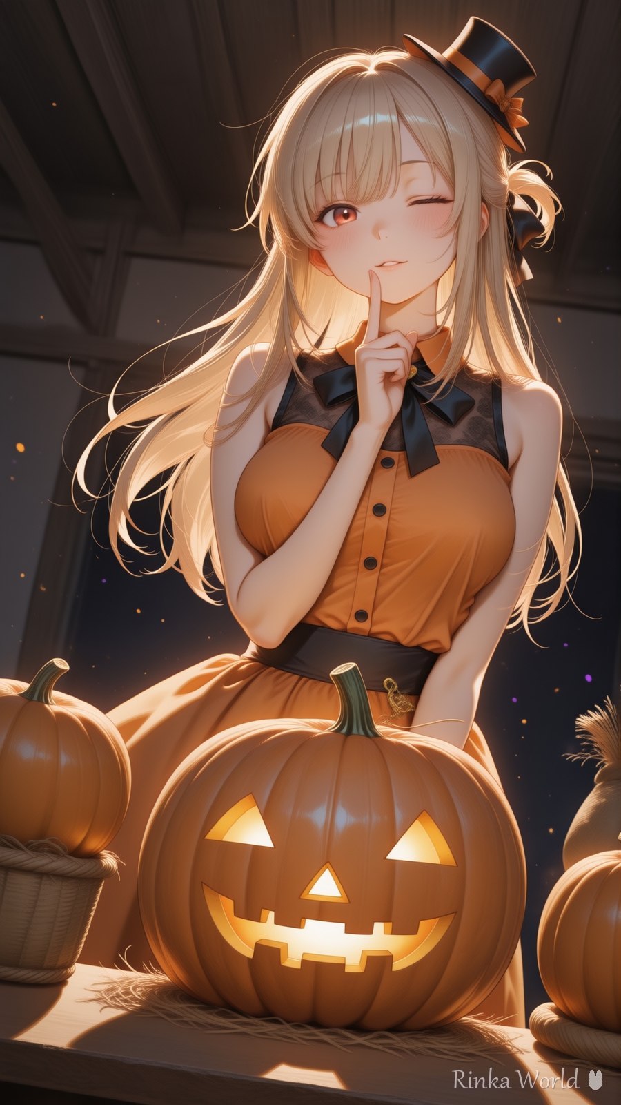 ハロウィンのかぼちゃと小さなハット、ないしょだよ？😉 SFW｜りんかのXポスト（オリジナルキャラクター りんか）