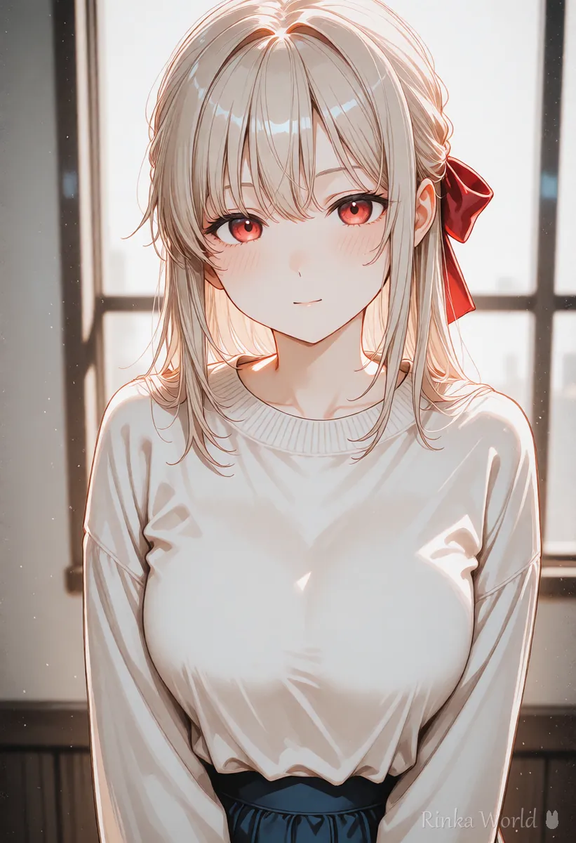 正面を向いたアニメの女の子の顔のアップ、まばたきなど小さな動きの動画向け