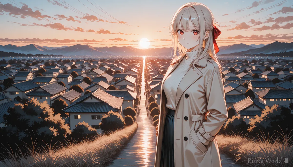 16:9に近い1344×768の比率の夕焼けの街のワイドなイラスト　SDXLの解像度の参考イメージ