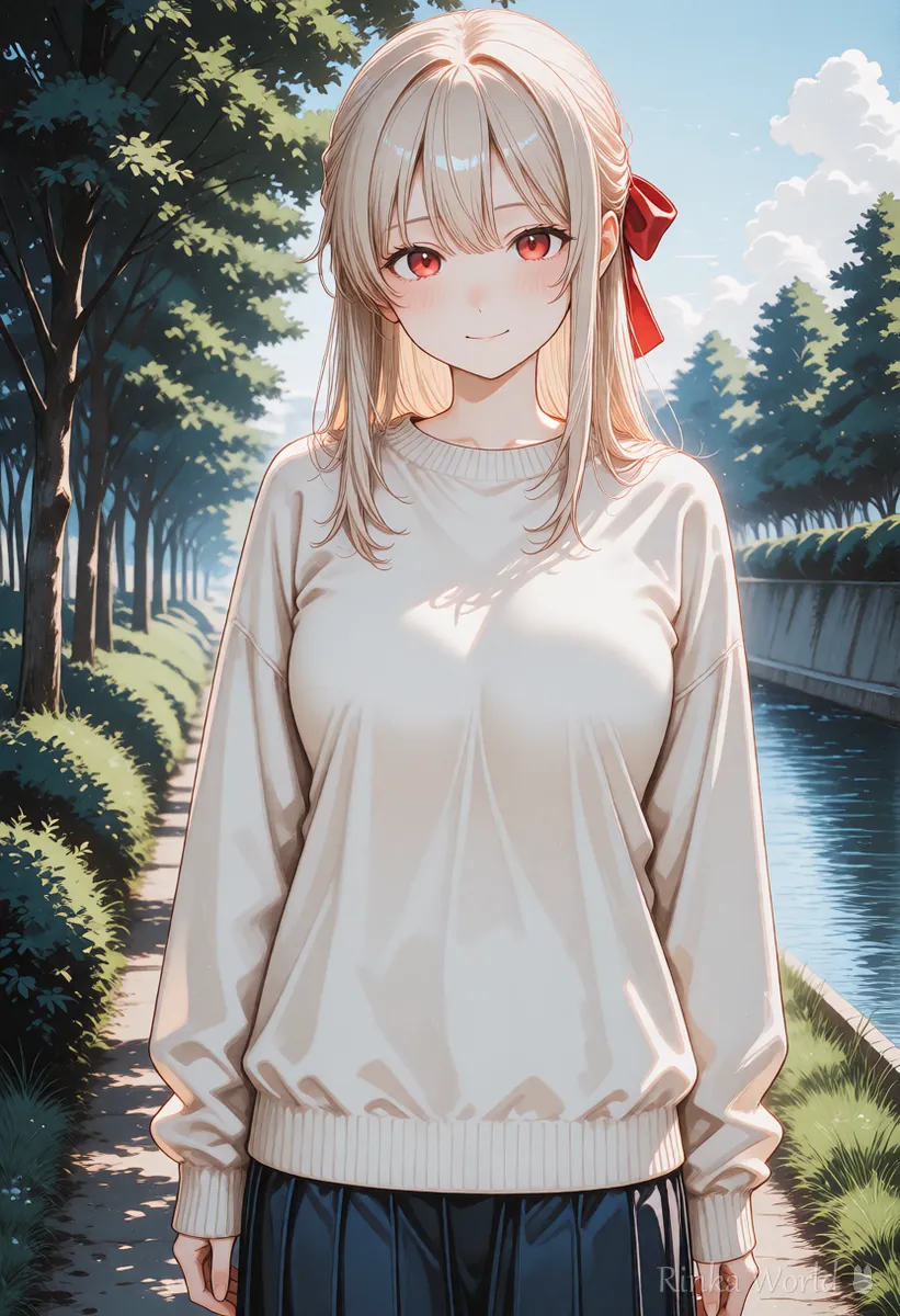 同じ文で別の番号から描いた川辺の女の子のイラスト シード値だけを変えた時のちがいのイメージ