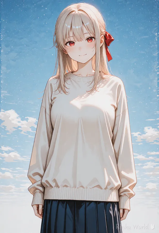 風のタグなしで髪がまっすぐ下りている作例｜Without wind tags: hair hangs straight down